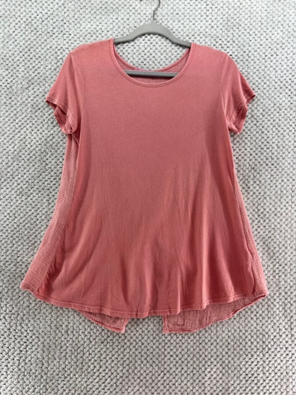 Wearables Top Womens XS Orange Cotton Mixmedia Open Back Crew Neck Elevated Tee